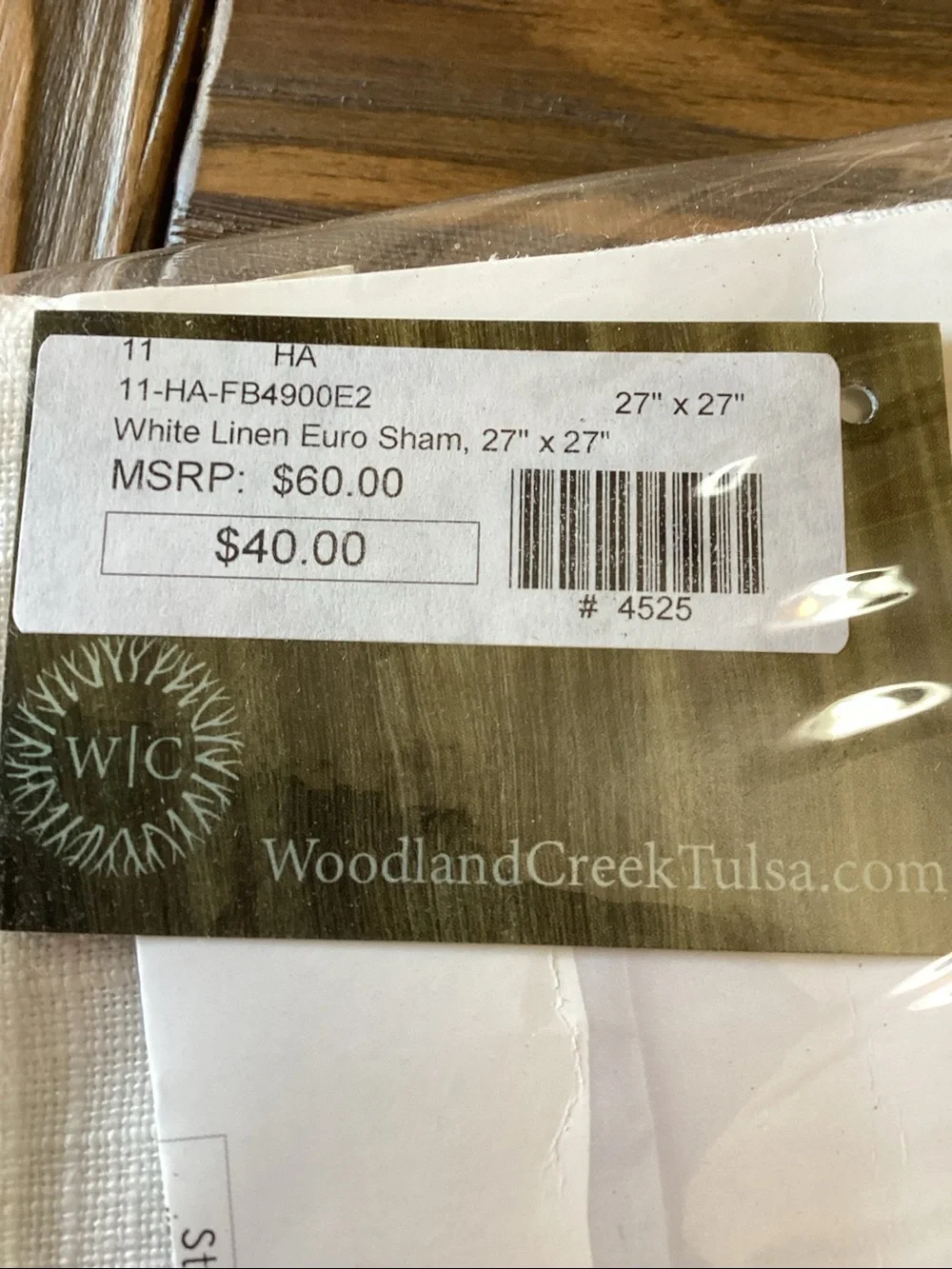 BNWT White Linen Euro Sham 27” x 27”